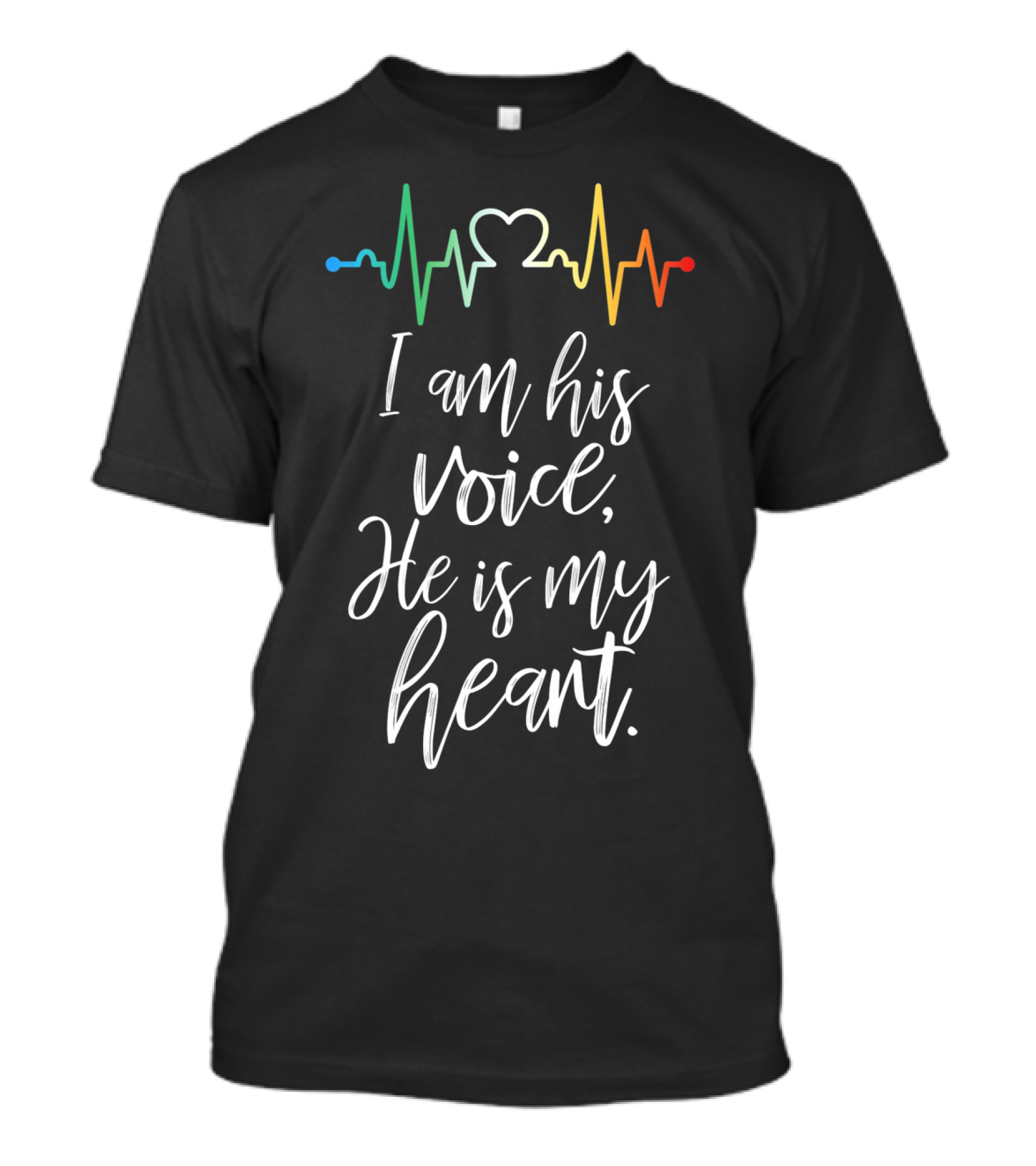 I Am His Voice He Is My Heart Autism Awareness Heartbeat T-Shirt