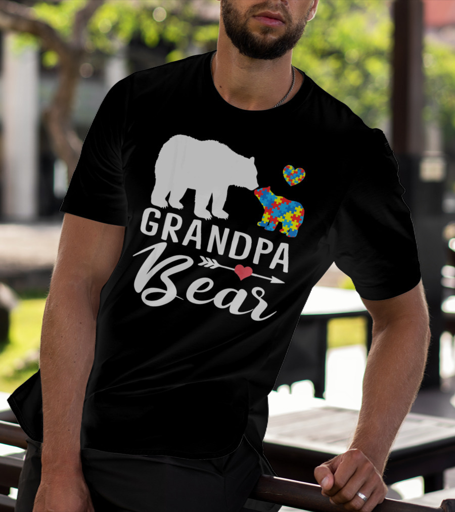 Grandpa Bear Autism Awareness Puzzle Heart Love T-Shirt