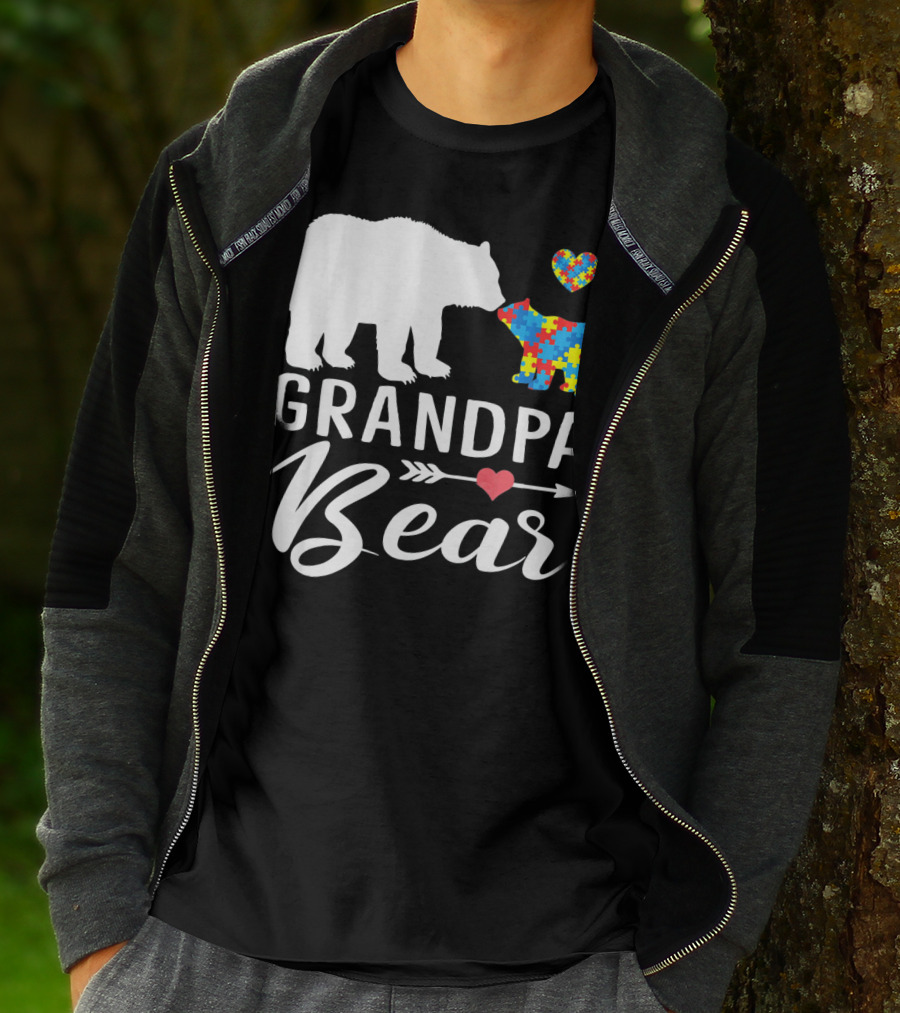 Grandpa Bear Autism Awareness Puzzle Heart Love T-Shirt