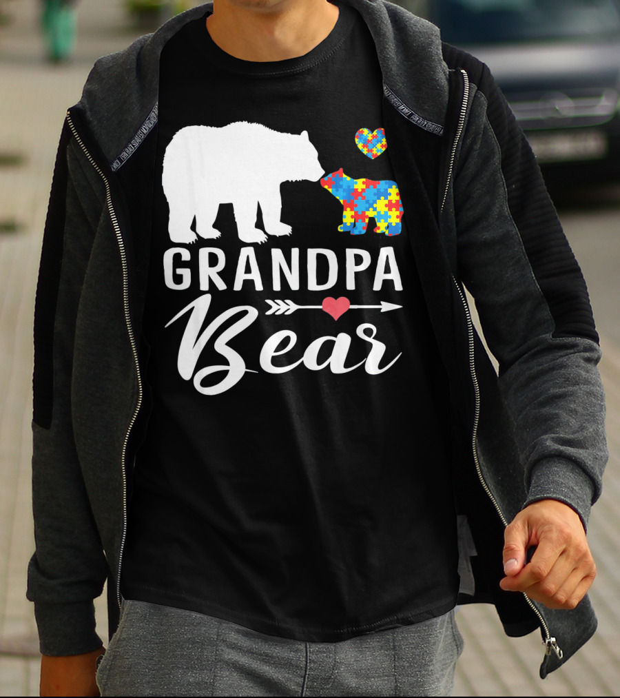Grandpa Bear Autism Awareness Puzzle Heart Love T-Shirt