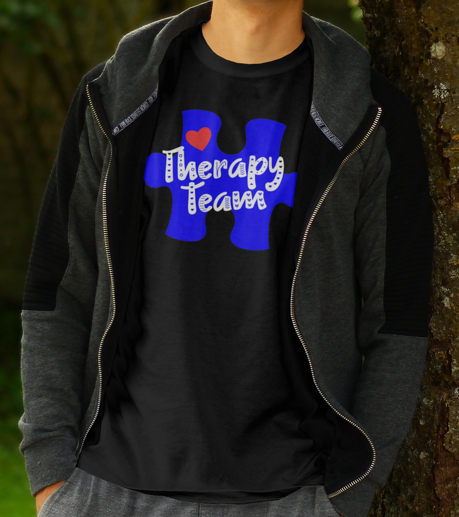 Therapy Team Blue Puzzle Heart Autism Awareness T-Shirt