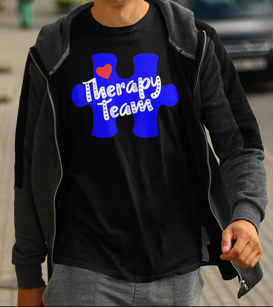 Therapy Team Blue Puzzle Heart Autism Awareness T-Shirt