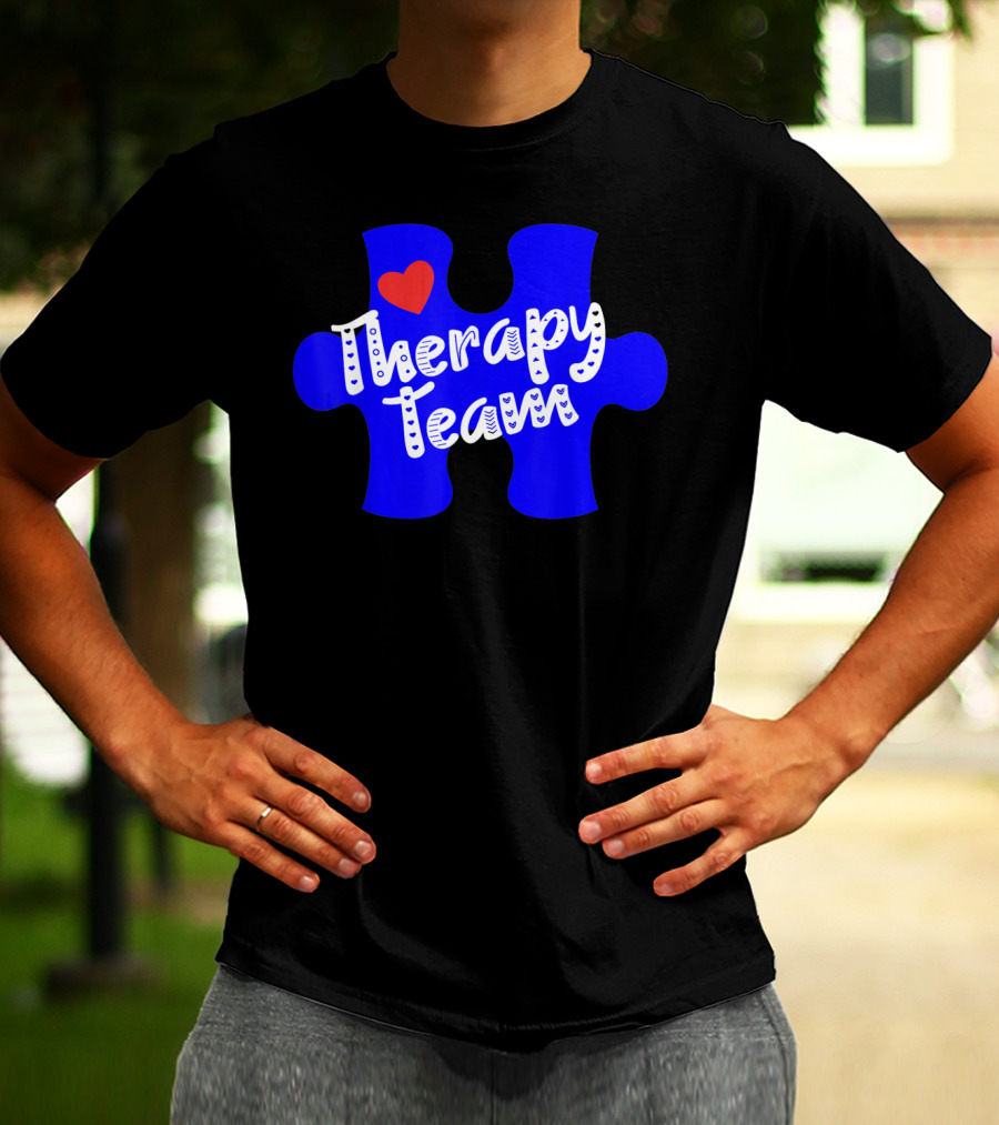 Therapy Team Blue Puzzle Heart Autism Awareness T-Shirt