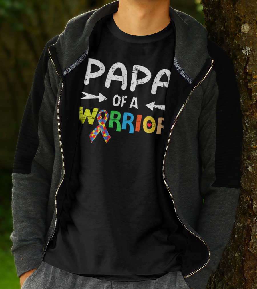 Papa Of A Warrior Autism Awareness Puzzle T-Shirt