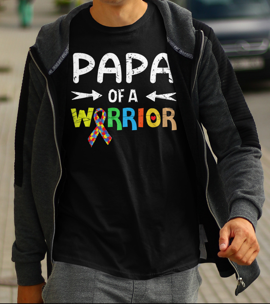Papa Of A Warrior Autism Awareness Puzzle T-Shirt