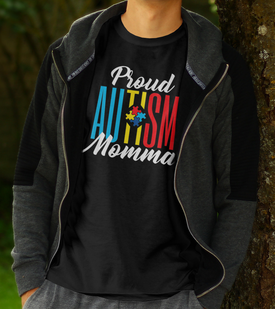 Proud Autism Momma Awareness Puzzle Pieces T-Shirt