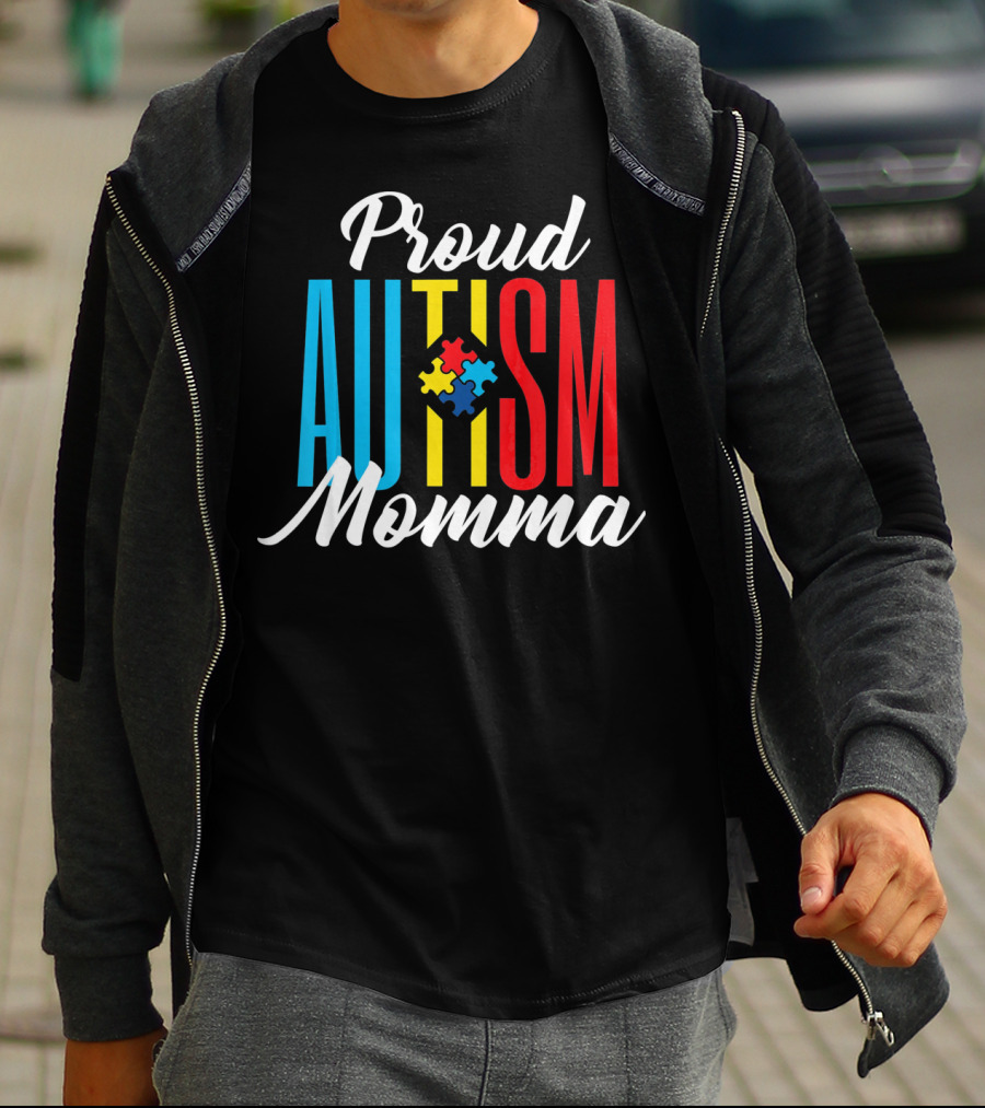 Proud Autism Momma Awareness Puzzle Pieces T-Shirt