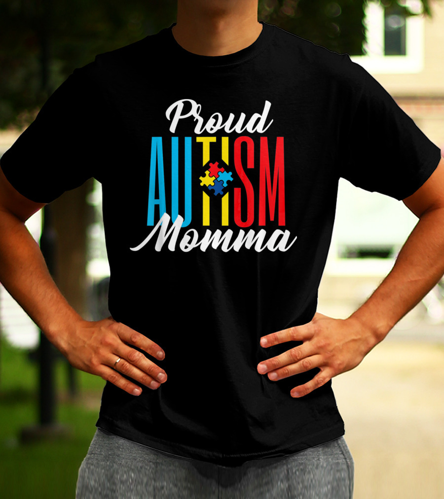 Proud Autism Momma Awareness Puzzle Pieces T-Shirt