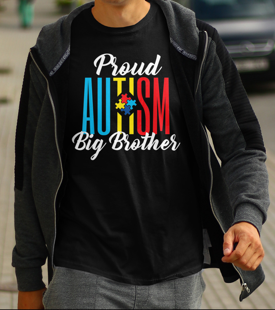 Proud Autism Big Brother Awareness Puzzle Colors T-Shirt