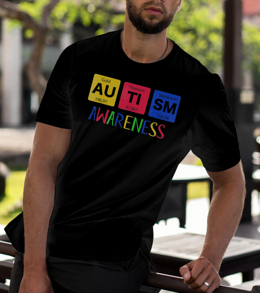 Autism Awareness Gold Titanium Samarium Periodic Elements T-Shirt