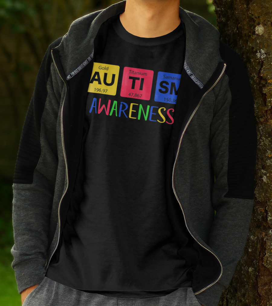 Autism Awareness Gold Titanium Samarium Periodic Elements T-Shirt