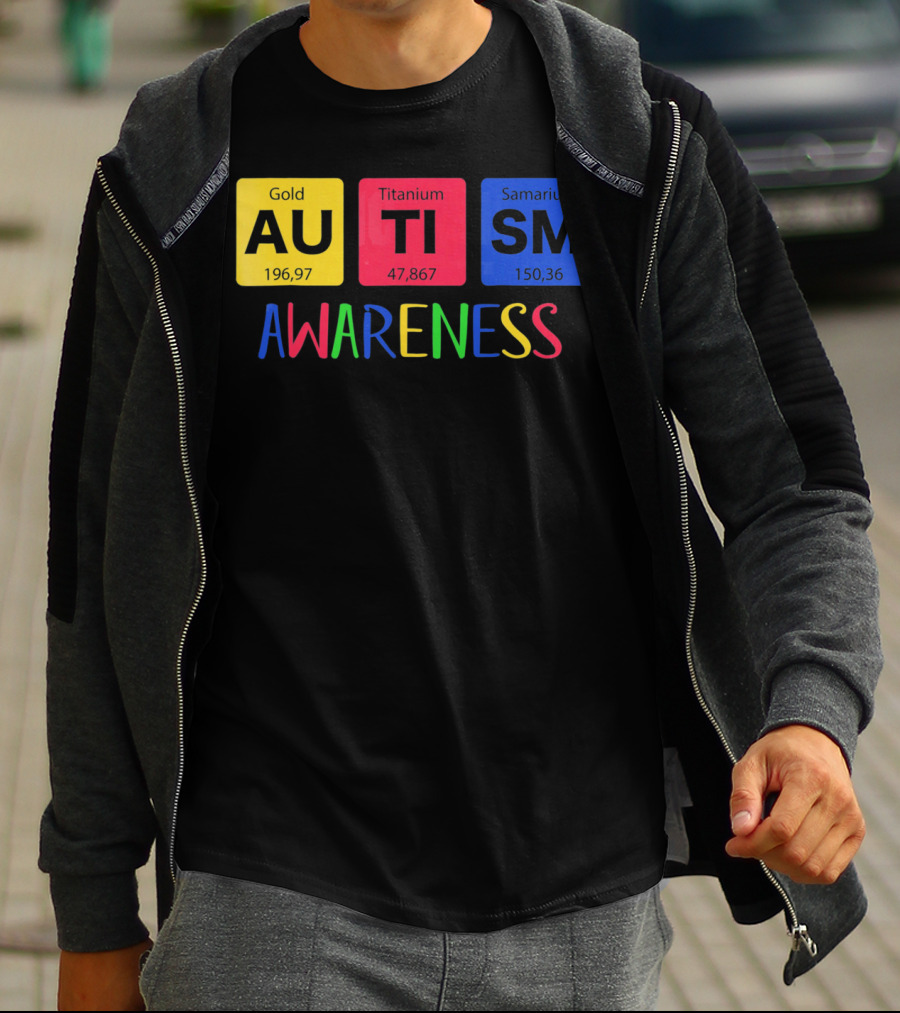 Autism Awareness Gold Titanium Samarium Periodic Elements T-Shirt