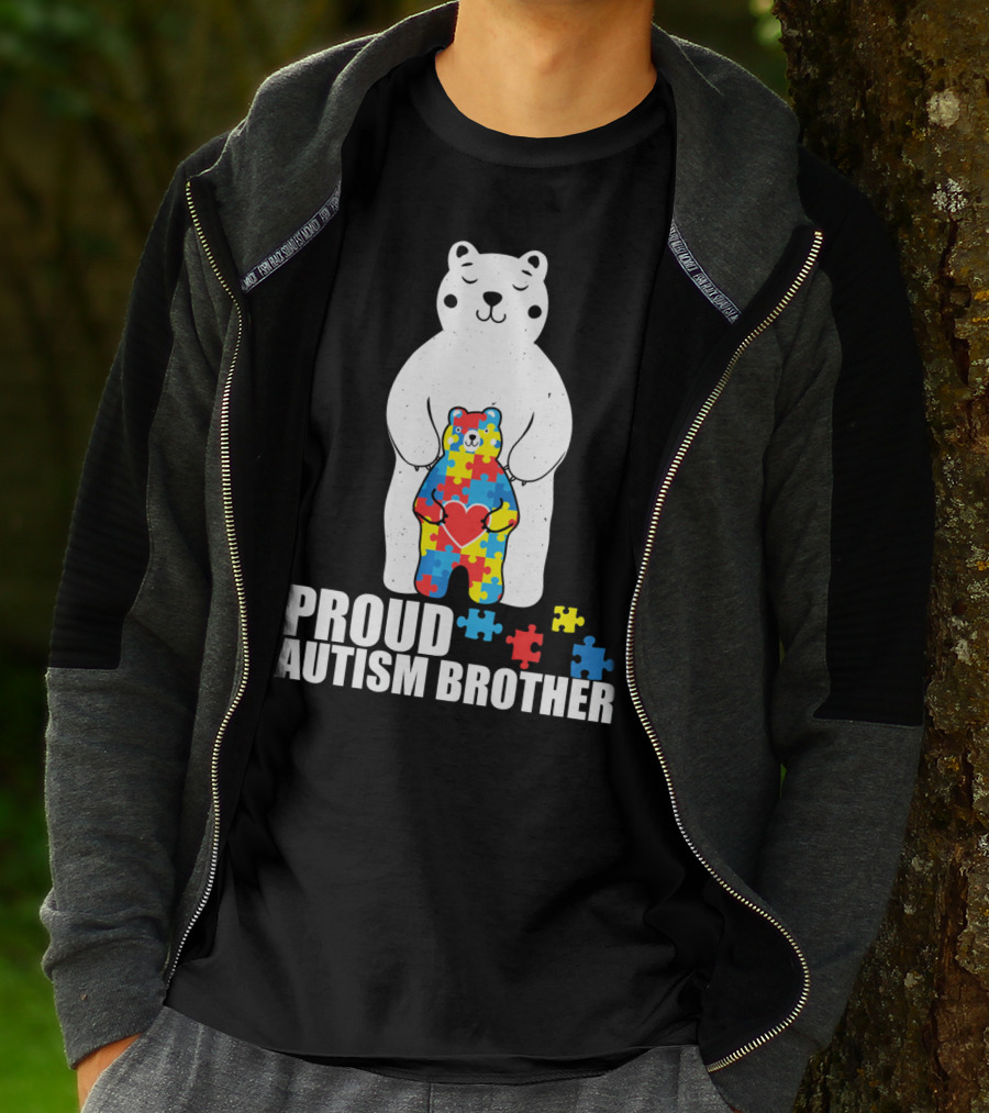 Proud Autism Brother Puzzle Bear Heart T-Shirt