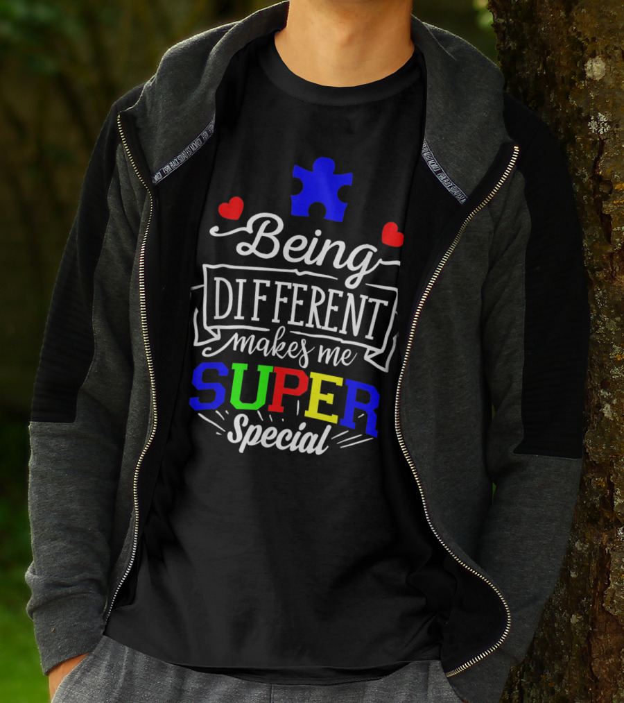 Being Different Makes Me Super Special Puzzle Piece Hearts T-Shirt