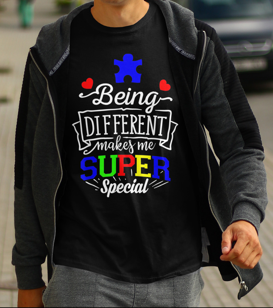 Being Different Makes Me Super Special Puzzle Piece Hearts T-Shirt