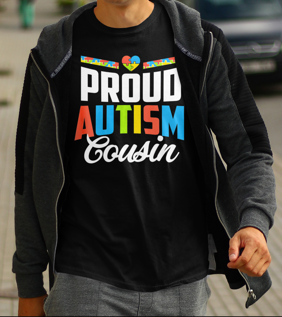Proud Autism Cousin Heart Puzzle Awareness Support T-Shirt