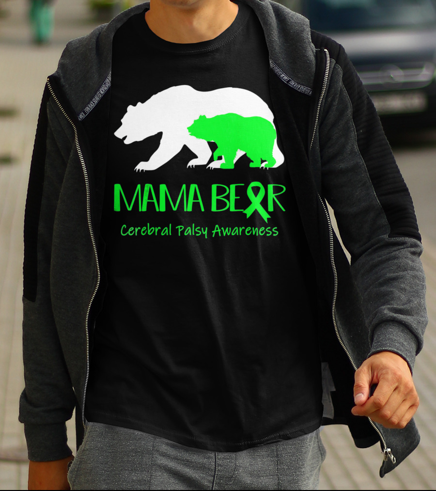 Mama Bear Cerebral Palsy Awareness Green Ribbon Bears T-Shirt
