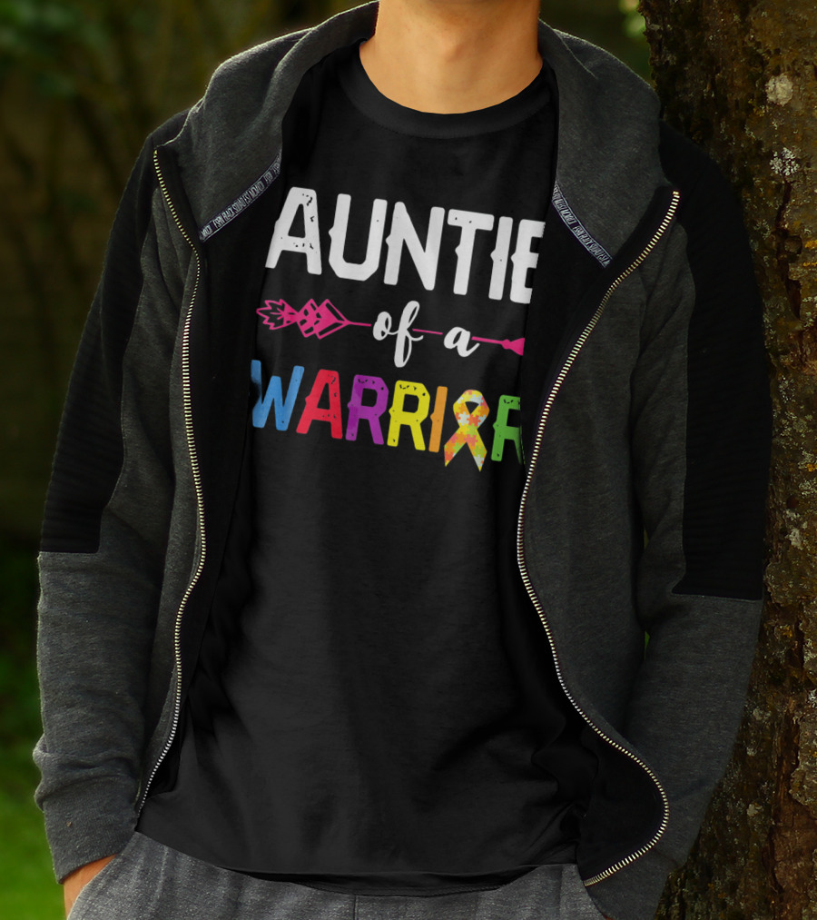 Auntie Of A Warrior Autism Awareness Colorful Puzzle T-Shirt