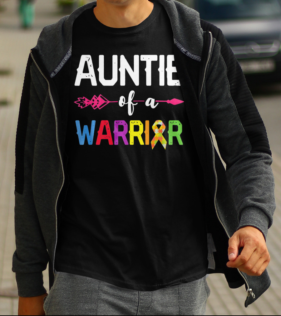 Auntie Of A Warrior Autism Awareness Colorful Puzzle T-Shirt