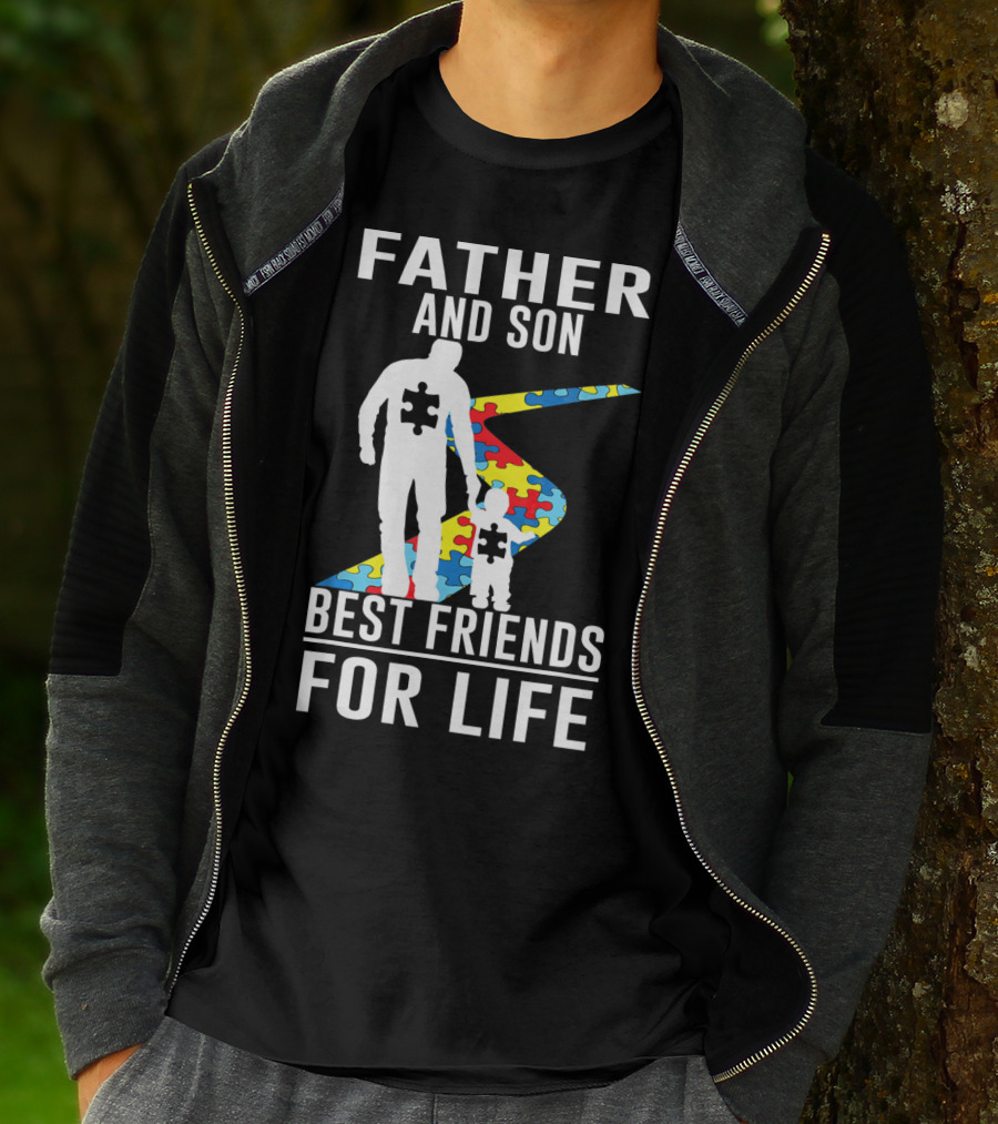 Father And Son Best Friends For Life Puzzle Piece Autism Awareness T-Shirt