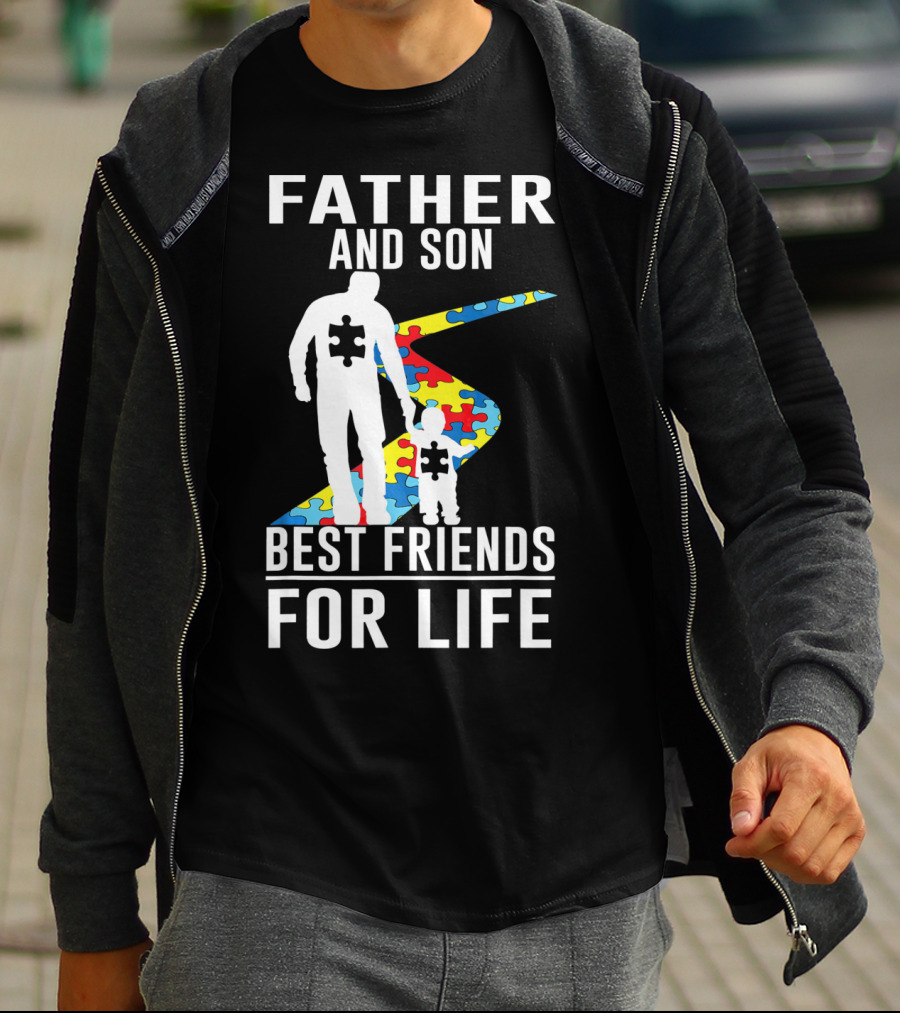 Father And Son Best Friends For Life Puzzle Piece Autism Awareness T-Shirt