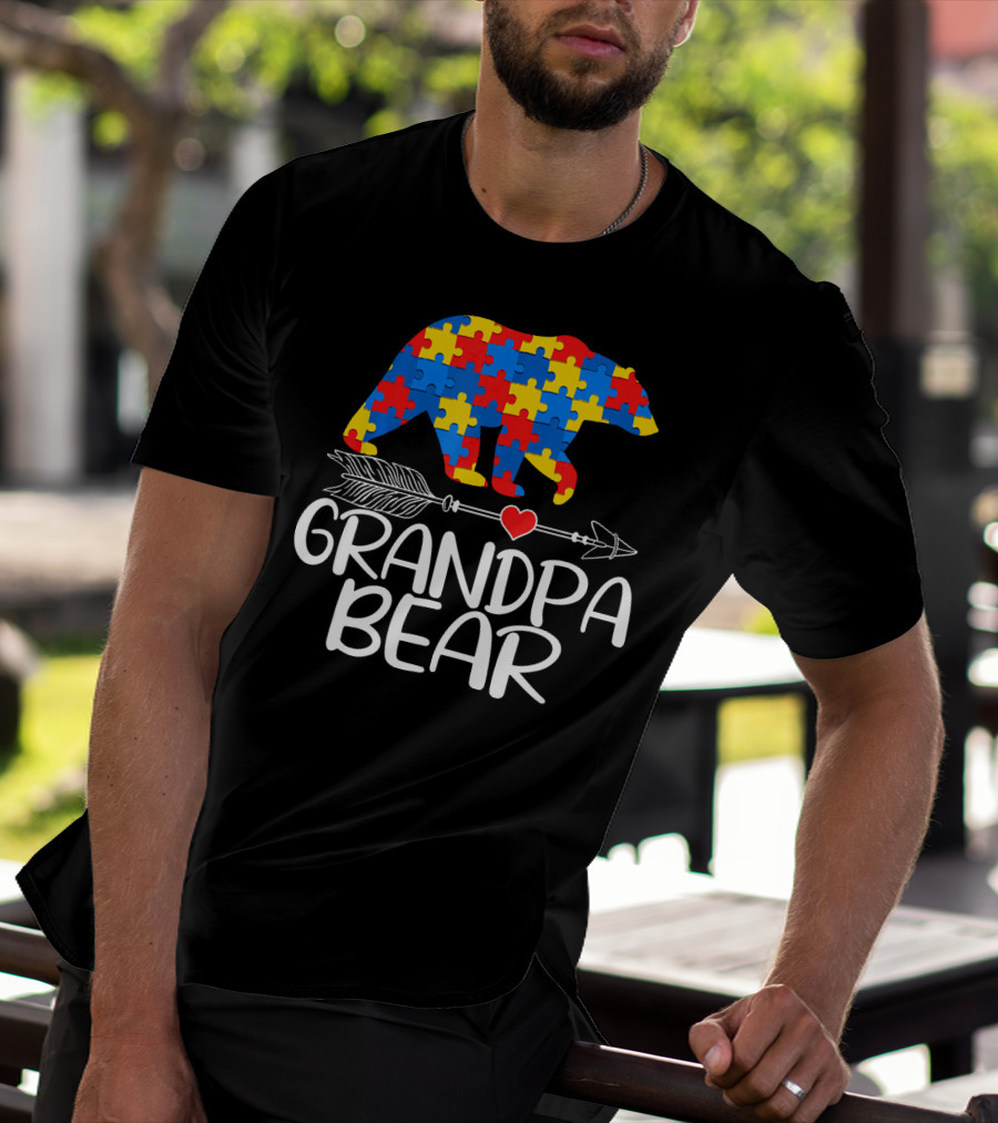 Grandpa Bear Autism Awareness Puzzle T-Shirt