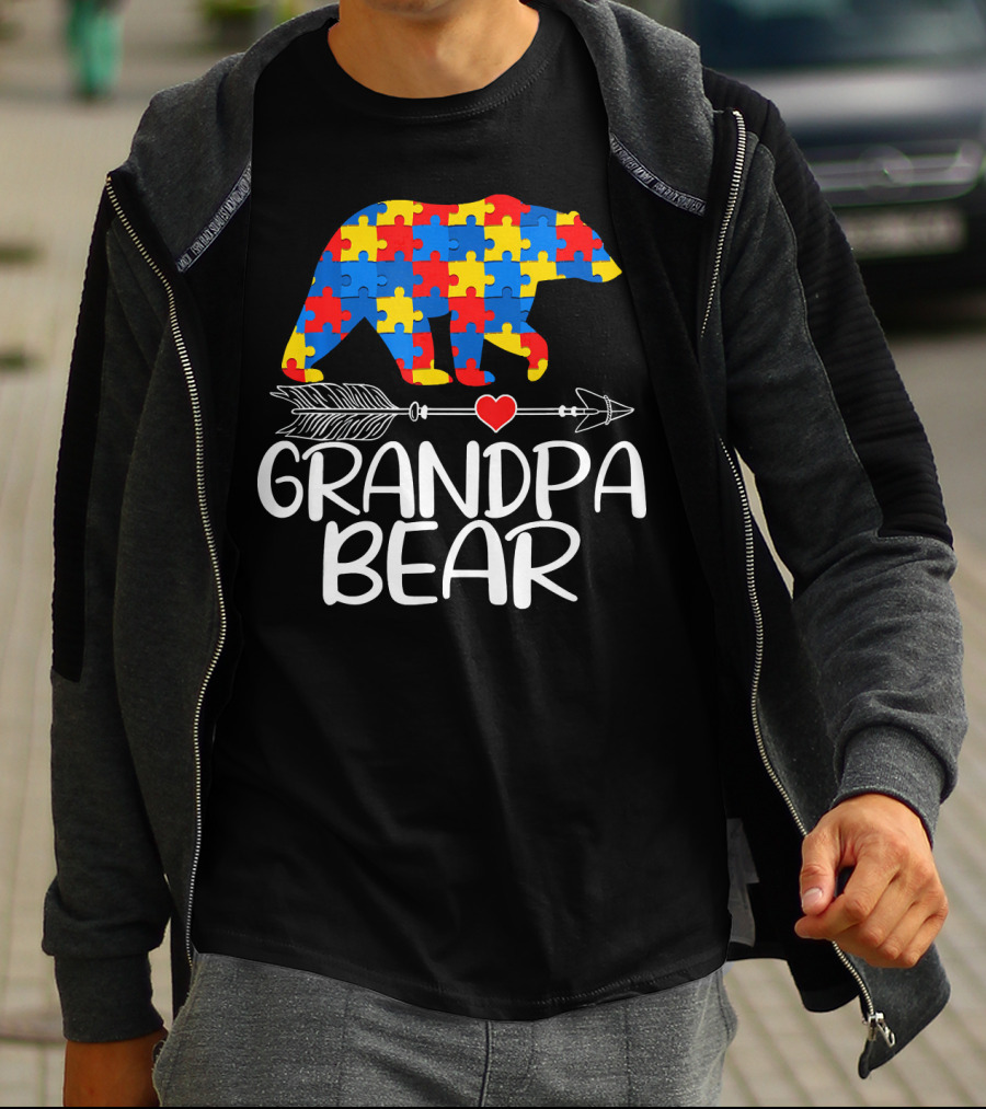 Grandpa Bear Autism Awareness Puzzle T-Shirt