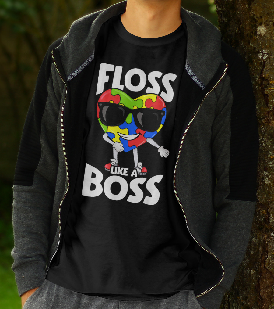 Floss Like A Boss Heart With Puzzle Autism T-Shirt