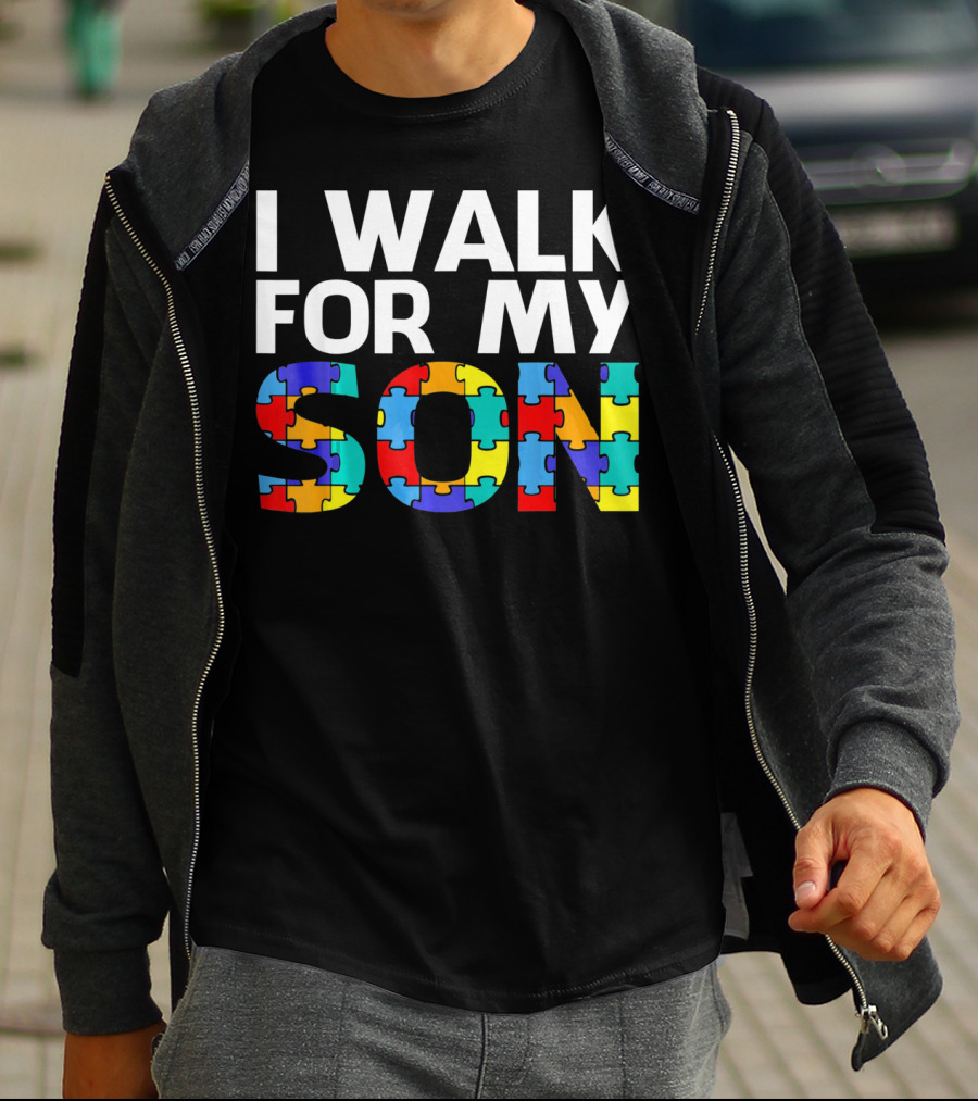 Autism Awareness I Walk For My Son Puzzle Piece T-Shirt