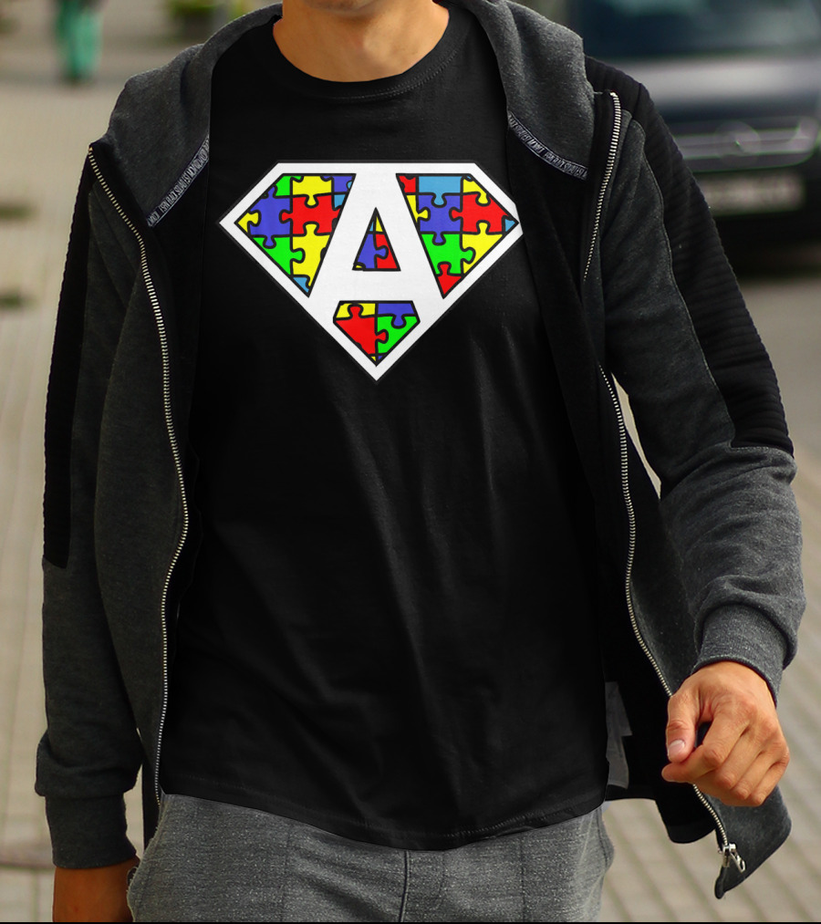 Autism Awareness Superhero Puzzle Shield Emblem T-Shirt