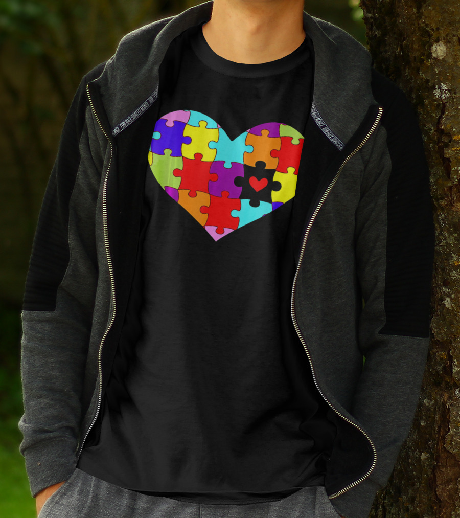Autism Awareness Heart Puzzle Pieces Colorful T-Shirt
