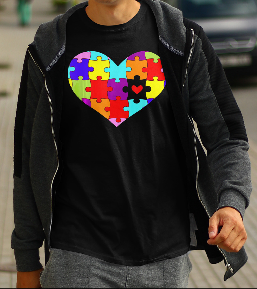 Autism Awareness Heart Puzzle Pieces Colorful T-Shirt