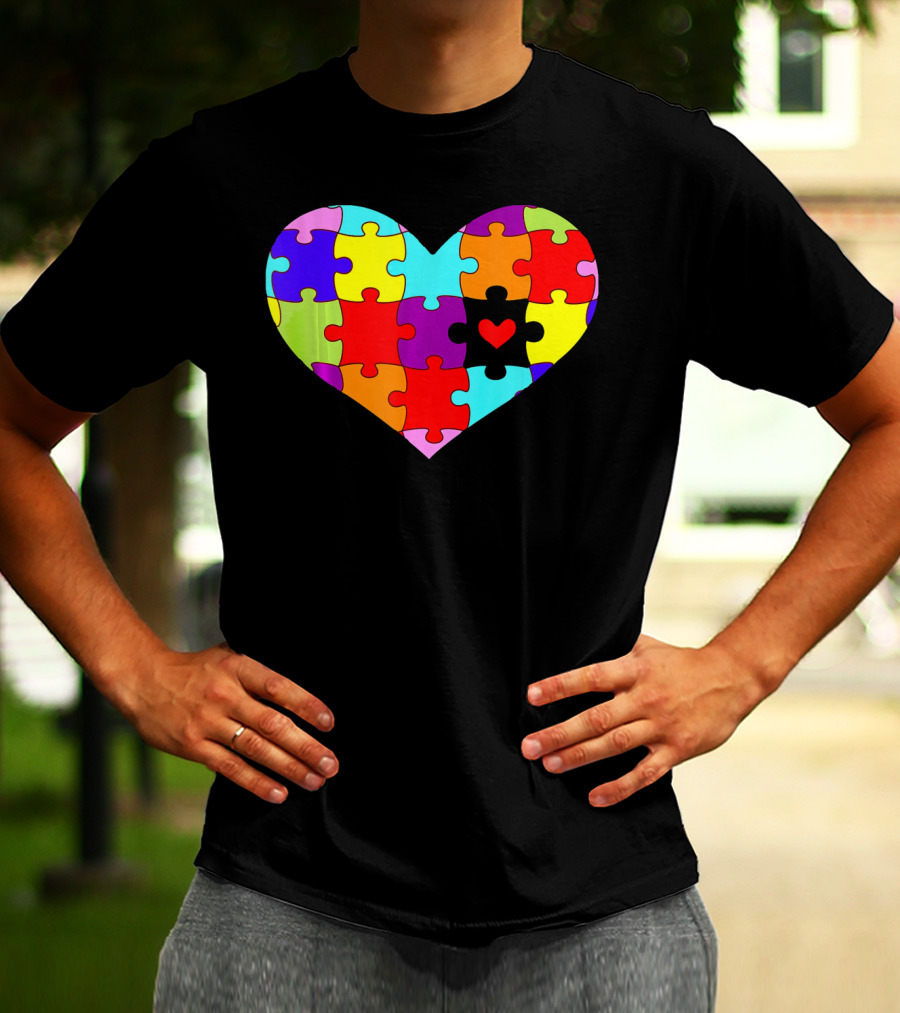 Autism Awareness Heart Puzzle Pieces Colorful T-Shirt