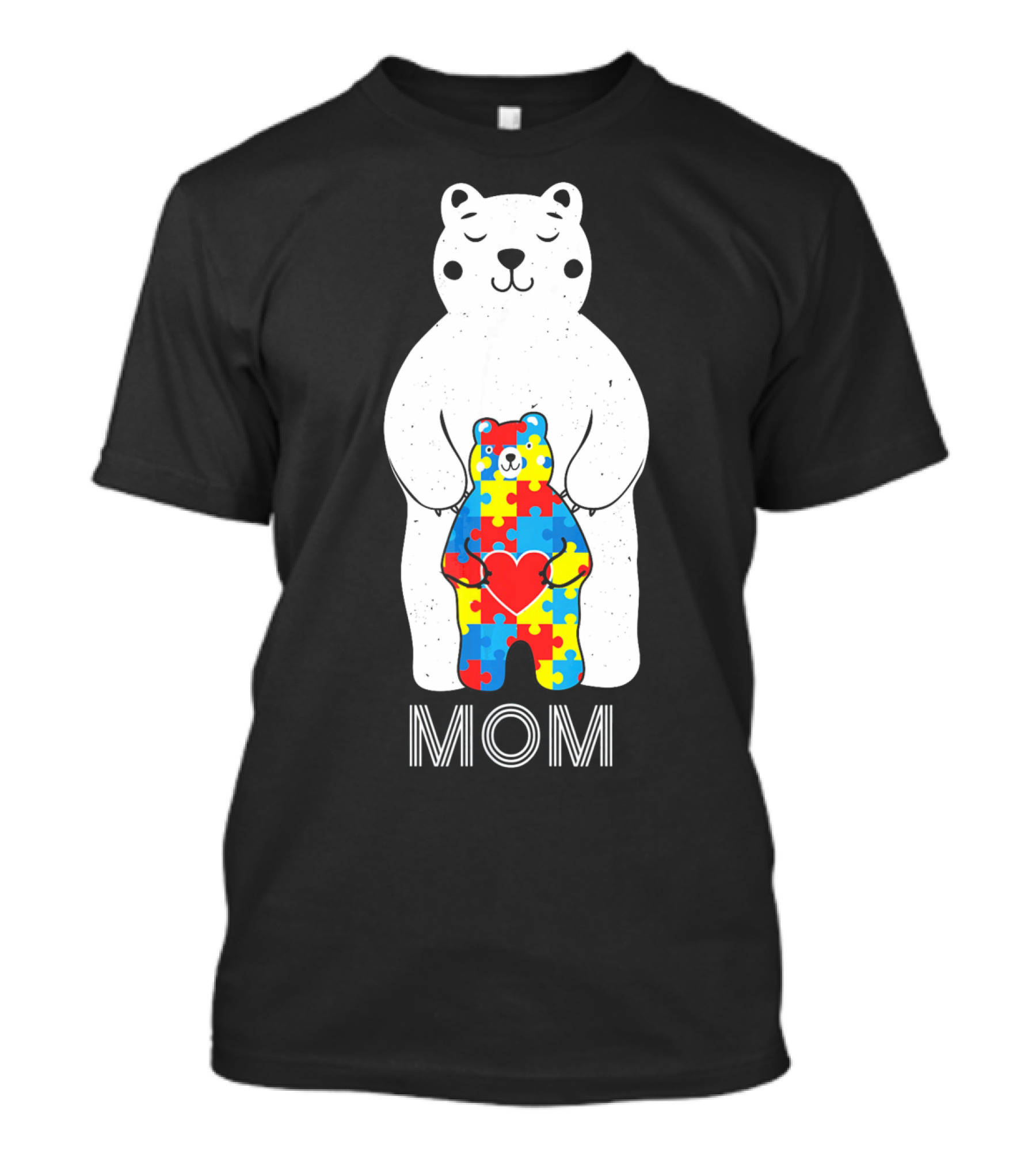 Mom Bear Holding Puzzle Heart Autism Awareness T-Shirt