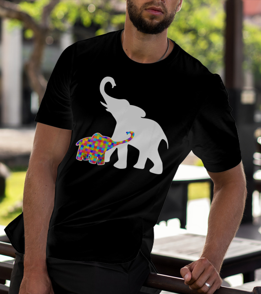 Elephant Autism Awareness Puzzle Pattern Support T-Shirt