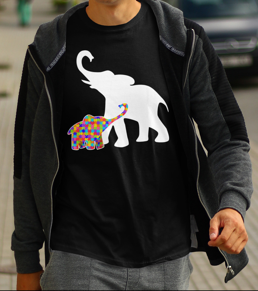 Elephant Autism Awareness Puzzle Pattern Support T-Shirt