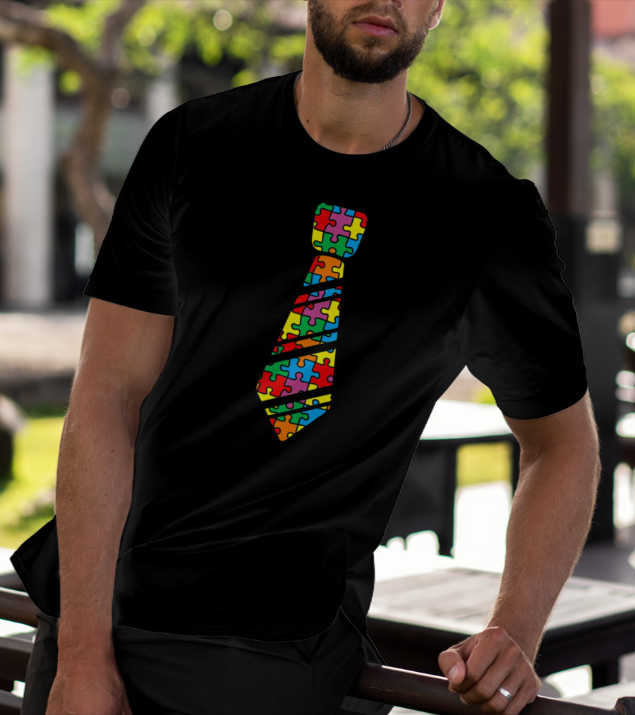 Funny Autism Awareness Puzzle Neck Tie Iconic Colorful T-Shirt