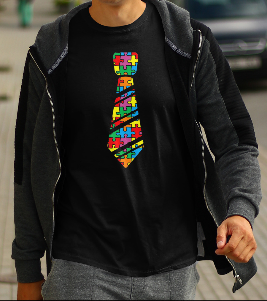 Funny Autism Awareness Puzzle Neck Tie Iconic Colorful T-Shirt