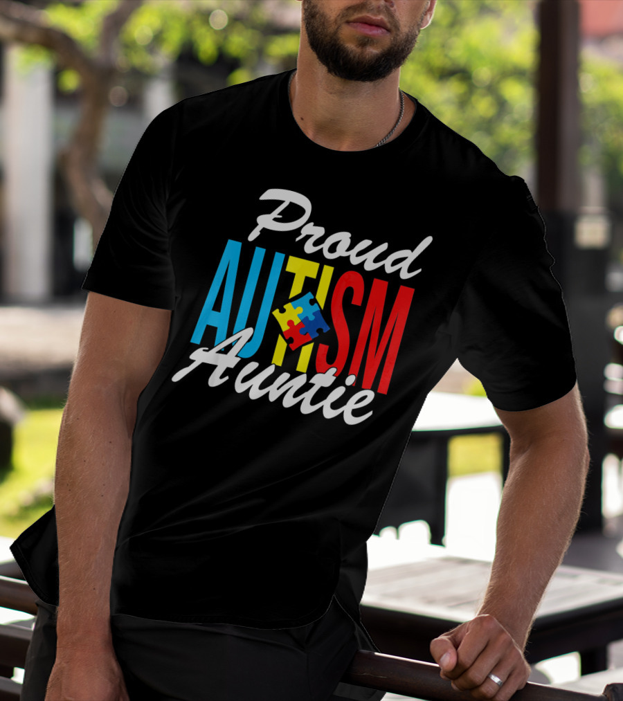 Proud Autism Auntie Puzzle Piece Awareness Support T-Shirt