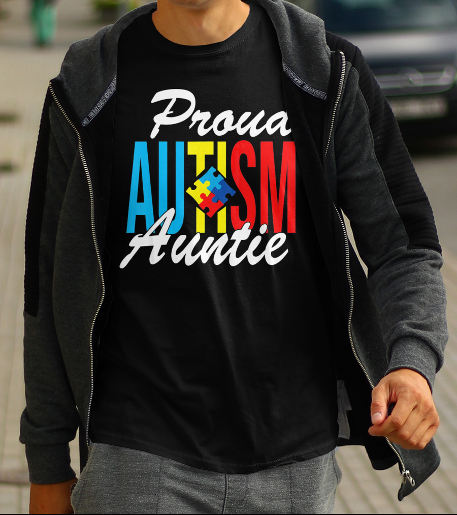 Proud Autism Auntie Puzzle Piece Awareness Support T-Shirt