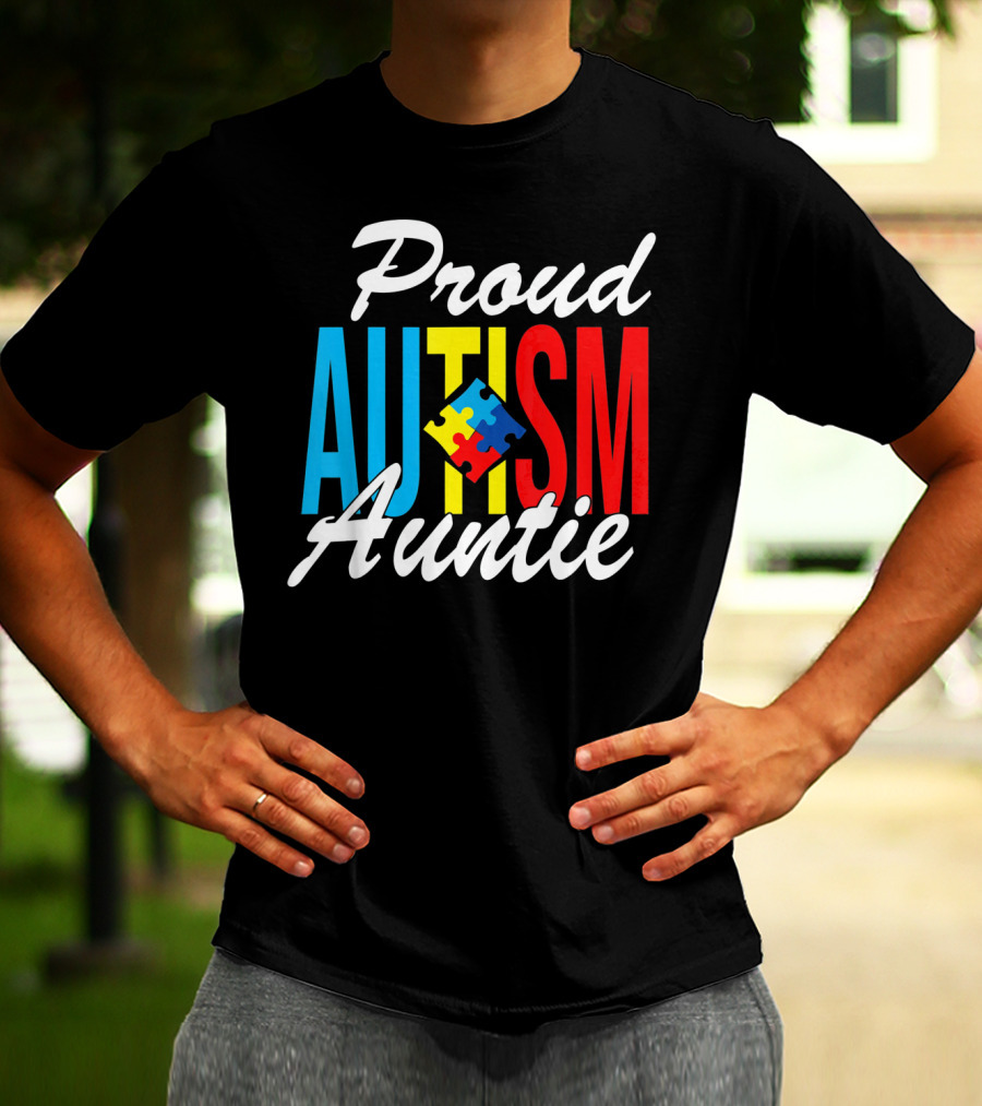 Proud Autism Auntie Puzzle Piece Awareness Support T-Shirt