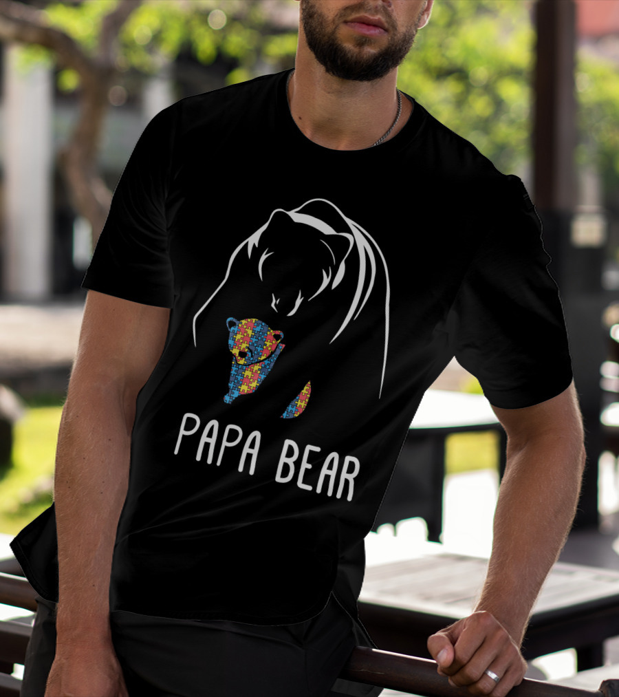 Papa Bear Autism Awareness Puzzle T-Shirt