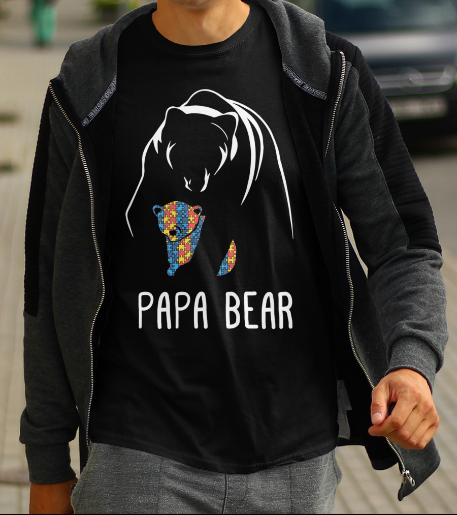 Papa Bear Autism Awareness Puzzle T-Shirt