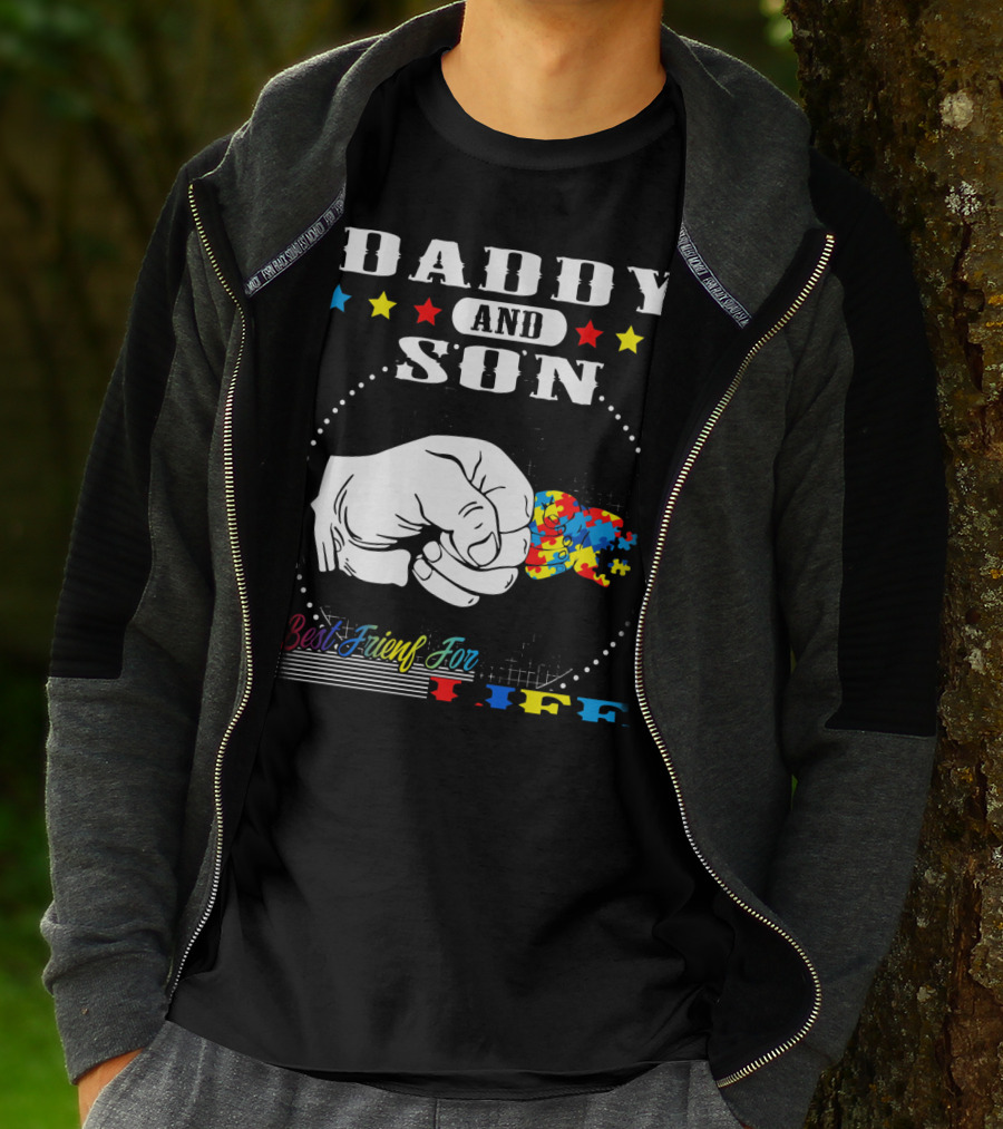 Daddy And Son Best Friends For Life Autism Awareness Puzzle Fist Bump T-Shirt