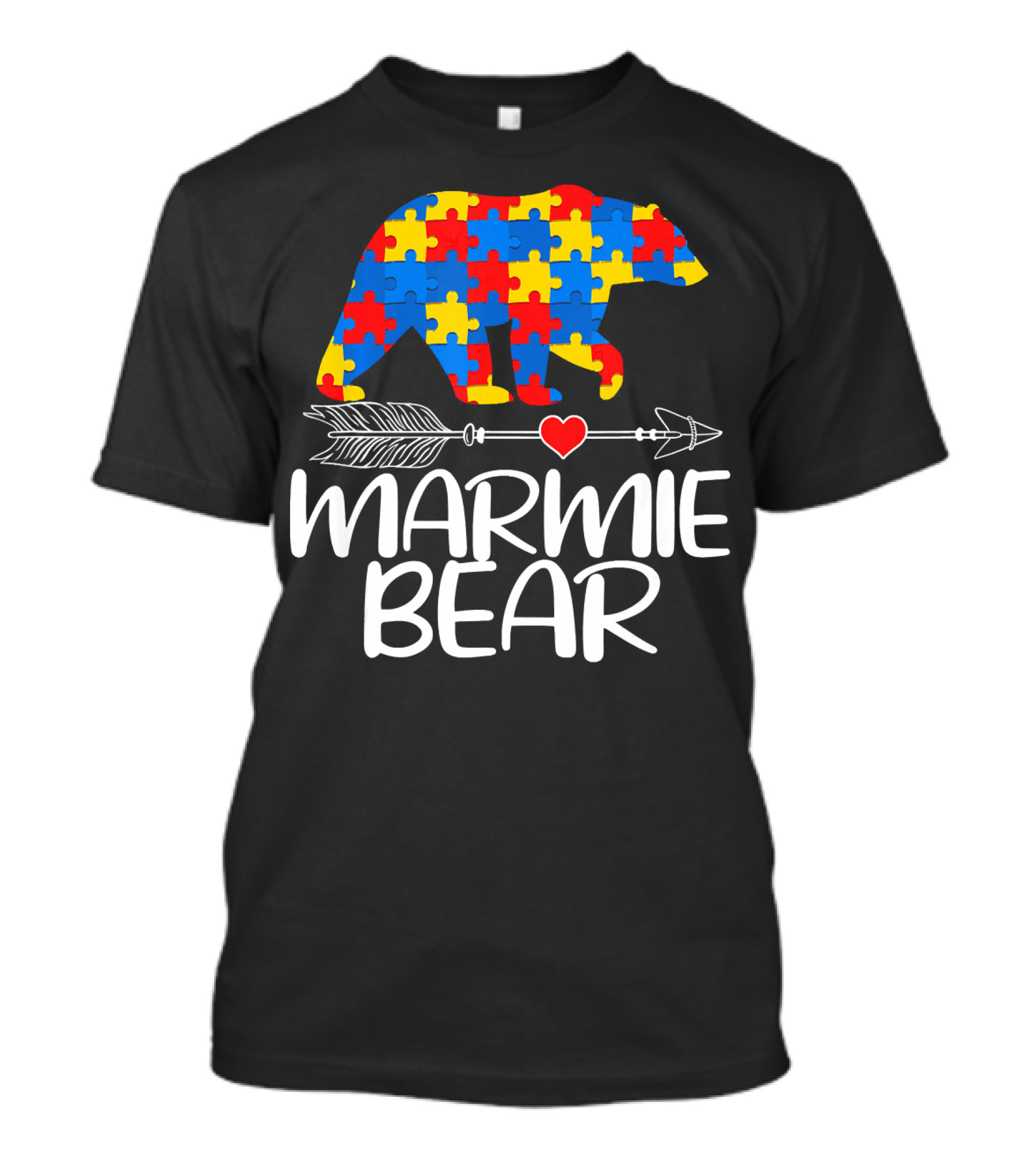 Marmie Bear Autism Awareness Puzzle Heart Arrow T-Shirt