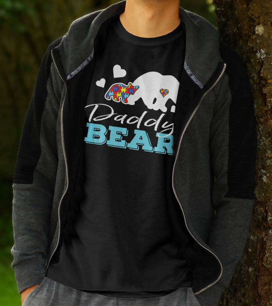 Daddy Bear Puzzle Heart Autism Awareness T-Shirt