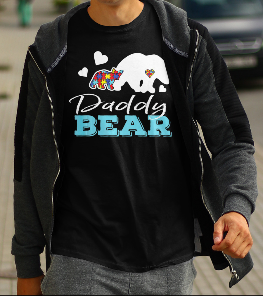 Daddy Bear Puzzle Heart Autism Awareness T-Shirt