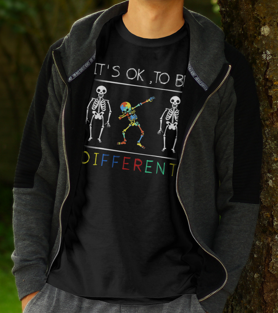 It's OK To Be Different Dabbing Dab Skeleton Kids Autism T-Shirt