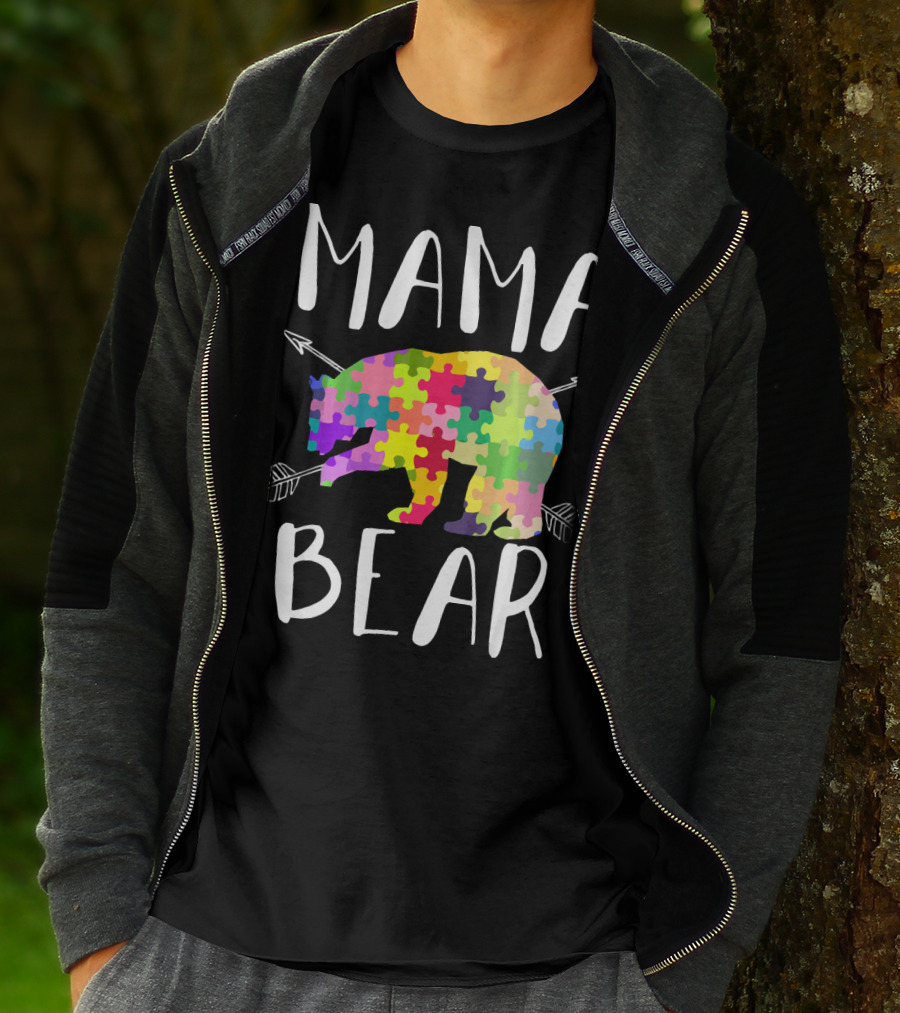 Mama Bear Autism Mom Awareness Puzzle Piece Arrows T-Shirt