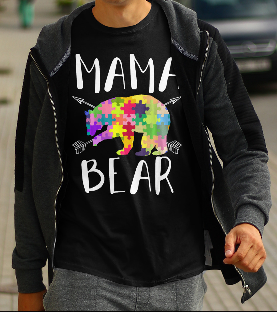 Mama Bear Autism Mom Awareness Puzzle Piece Arrows T-Shirt